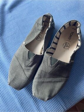 Toms Olive Canvas Slip-On Shoes with Striped Lining
